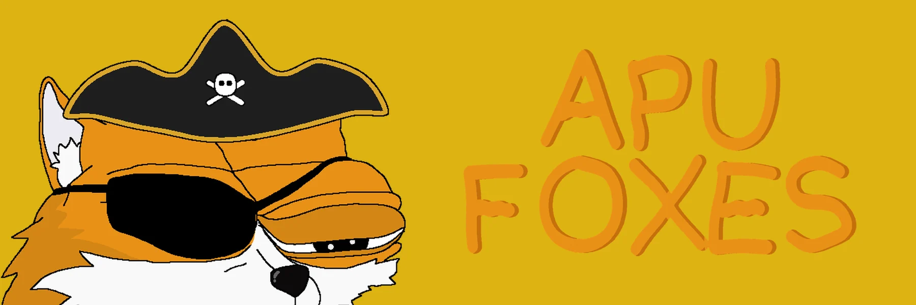 A giant orange fox in a pirate hat and eye patch peeking up from the bottom, next to the APU FOXES wordmark on gold
